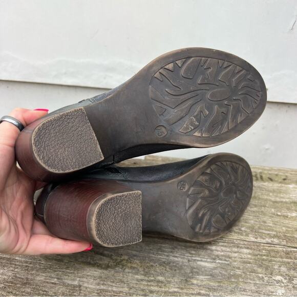 Roan Bed Stu Lina Mixed Suede Leather Black Charcoal Heeled Boot Bootie 9.5 - Picture 5 of 7